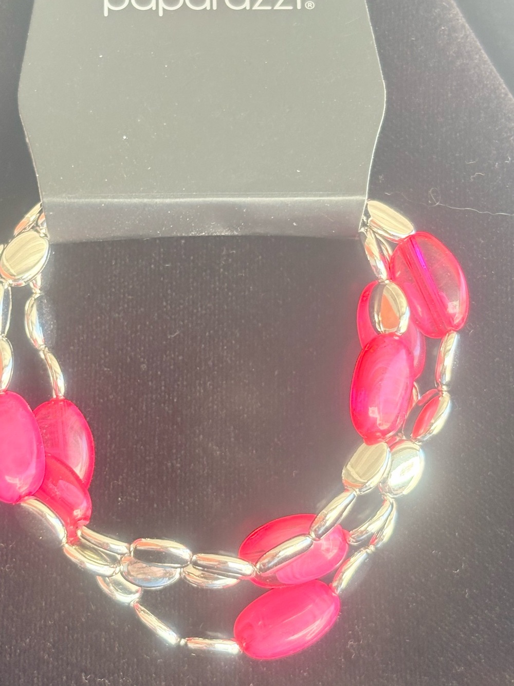 paparazzi Bright Pink and Silver Multi-Strand Beaded bracelet